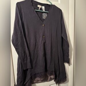 Logo By Lori Goldstein Cardigan Women's Small Sweater Dark Purple Lace NWT